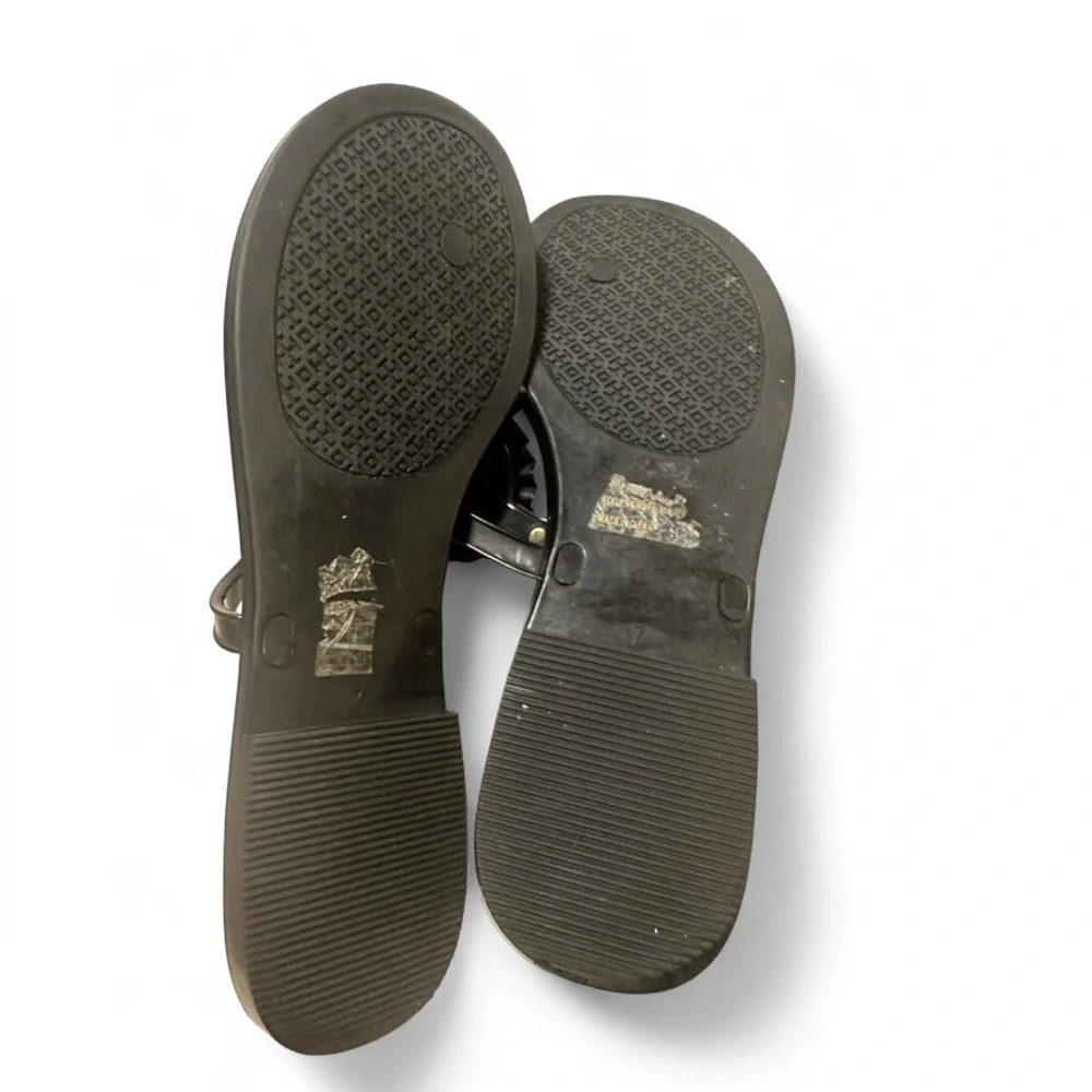 Tory Burch Black Miller Sandals | Gold Logo | Women’s Size 7